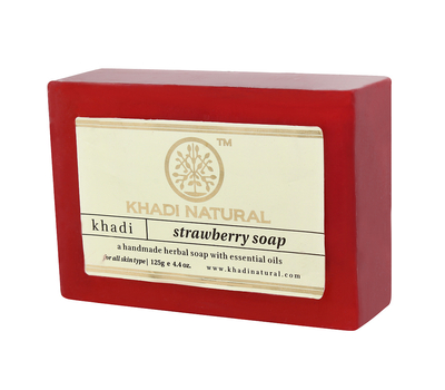 КЛУБНИКА Мыло ручной работы с эфирными маслами, Кхади / STRAWBERRY Handmade Herbal Soap With Essential Oils, Khadi, 125 гр.